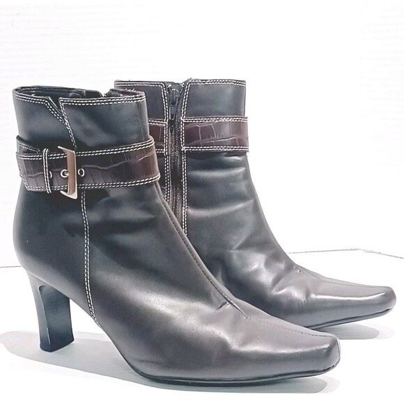 Perdiction Brown Leather Square Toe Ankle Boots Women's Size 7 - Picture 1 of 8